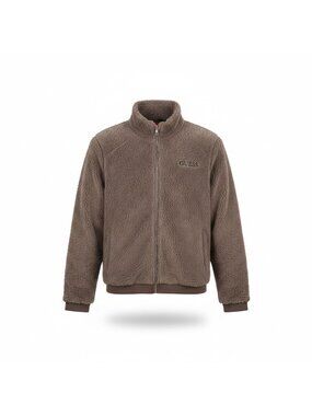 Guess Womens Brown  Sherpa Jacket With Zipper Closure & Ribbed Hems Size XL